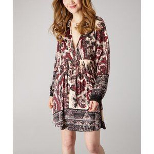Free People Say You Love Me Womens Mini Dress Ivory Burgundy Paisley size Small